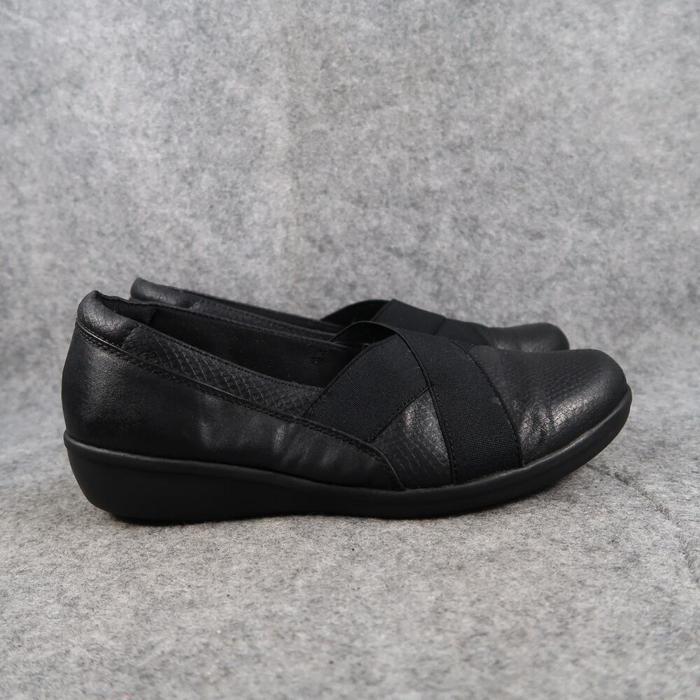 Yuu Shoes Womens 8.5 W Slip On Darling Loafer Low Wedge Comfort Black Classic